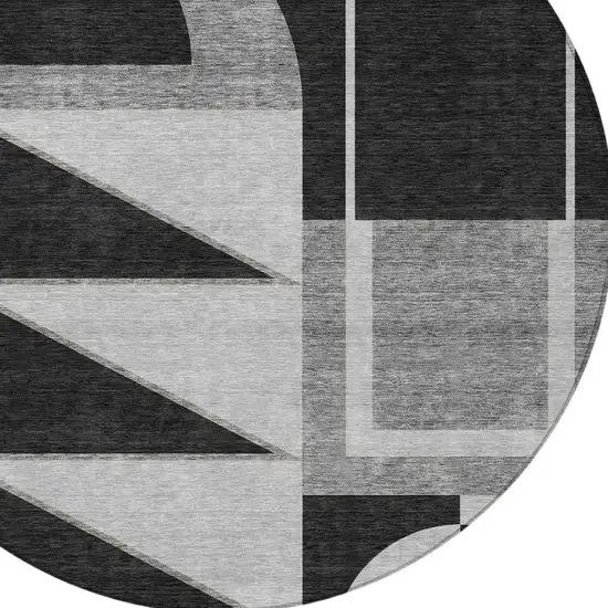 8' Black And Gray Round Geometric Washable Indoor Outdoor Area Rug Photo 2