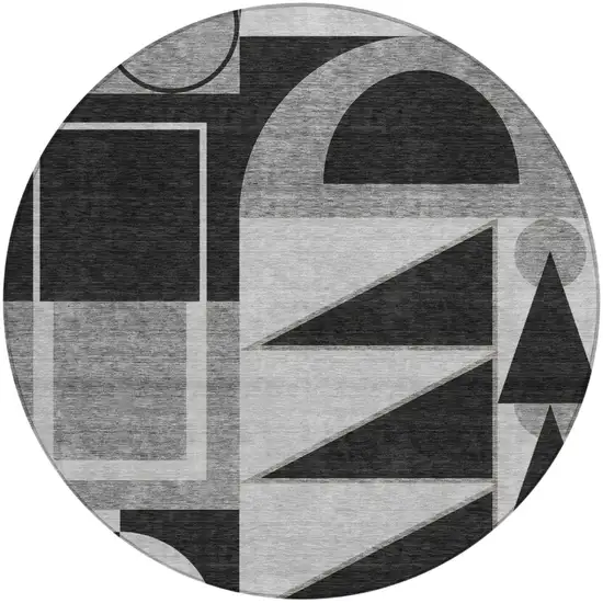 8' Black And Gray Round Geometric Washable Indoor Outdoor Area Rug Photo 3
