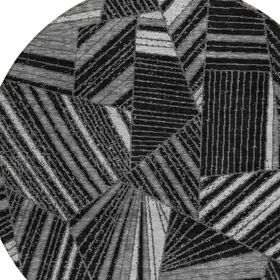 8' Black And Gray Round Geometric Washable Indoor Outdoor Area Rug Photo 4