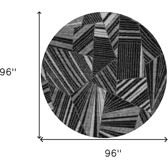 8' Black And Gray Round Geometric Washable Indoor Outdoor Area Rug Photo 3