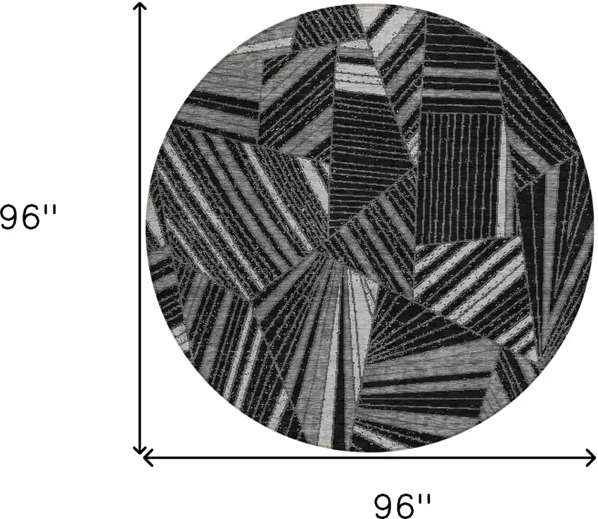 8' Black And Gray Round Geometric Washable Indoor Outdoor Area Rug Photo 3