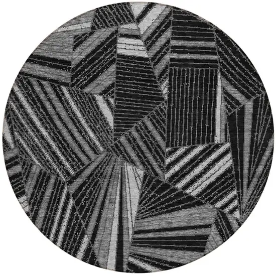 8' Black And Gray Round Geometric Washable Indoor Outdoor Area Rug Photo 6