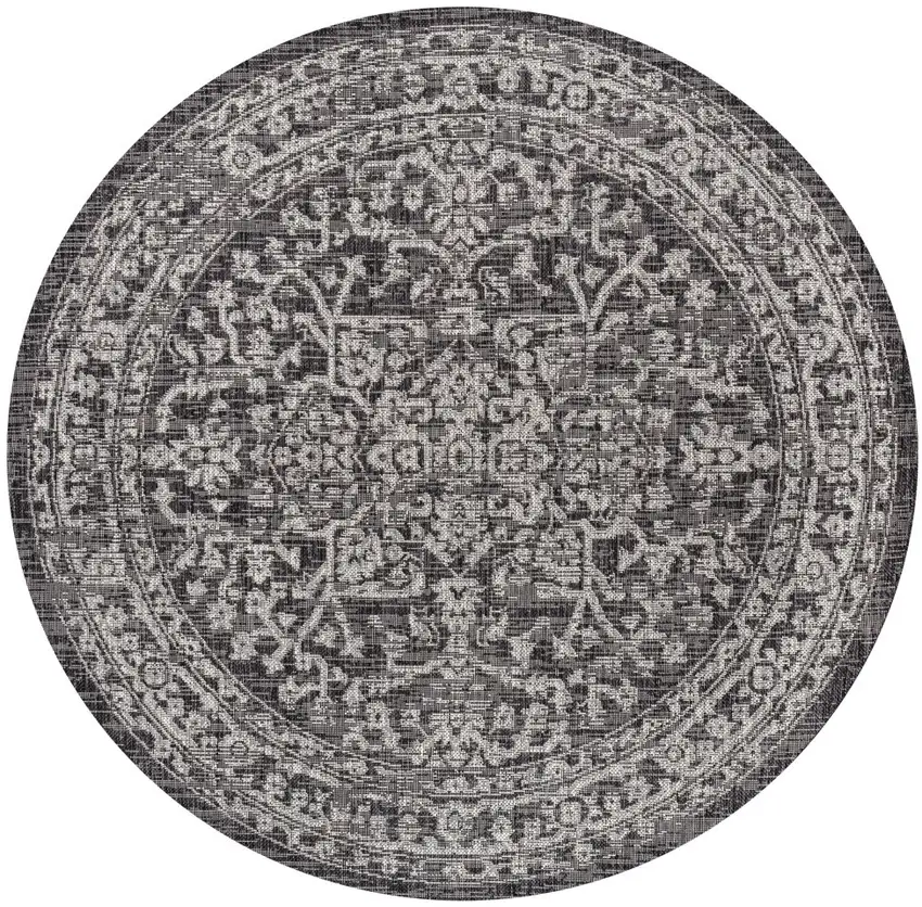 5' Black And Gray Round Medallion Indoor Outdoor Area Rug Photo 3