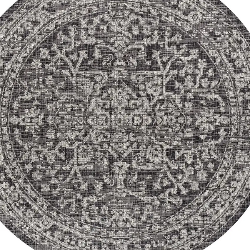 5' Black And Gray Round Medallion Indoor Outdoor Area Rug Photo 2