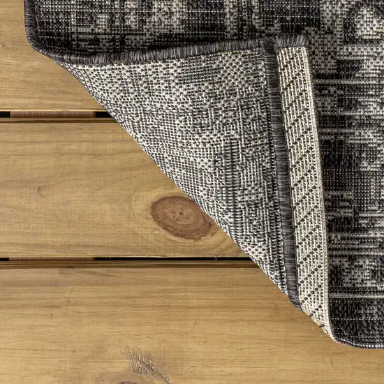 5' Black And Gray Round Medallion Indoor Outdoor Area Rug Photo 9