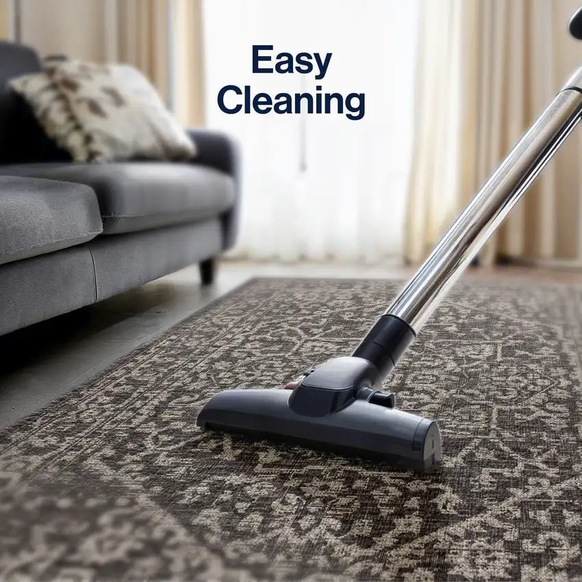 5' Black And Gray Round Medallion Indoor Outdoor Area Rug Photo 6