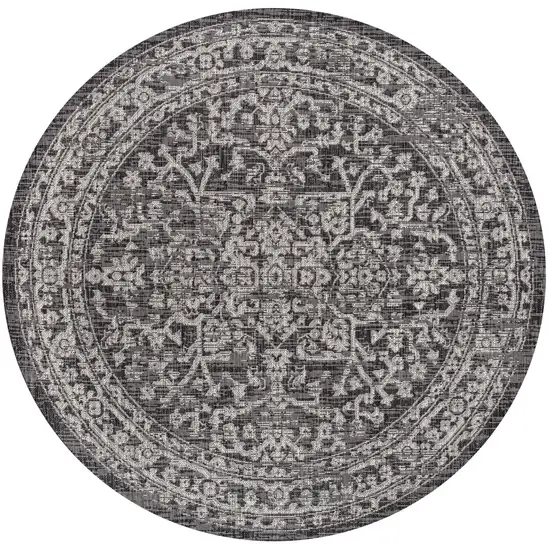 6' Black And Gray Round Medallion Indoor Outdoor Area Rug Photo 1