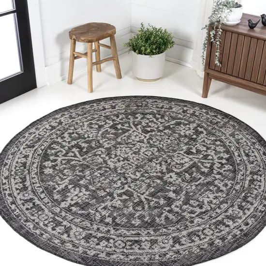 6' Black And Gray Round Medallion Indoor Outdoor Area Rug Photo 4