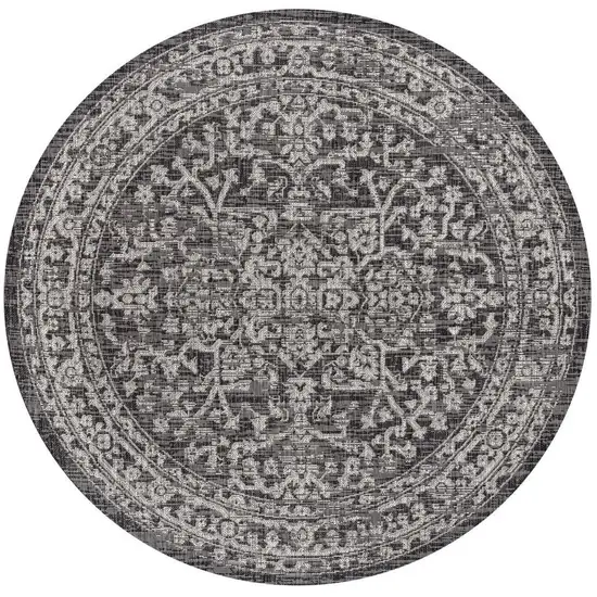 6' Black And Gray Round Medallion Indoor Outdoor Area Rug Photo 2