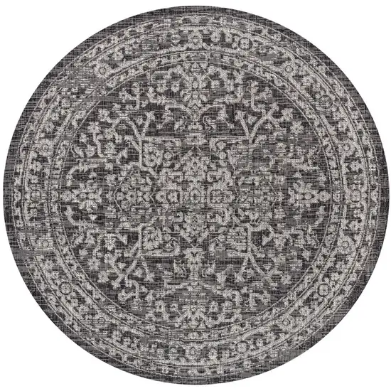 6' Black And Gray Round Medallion Indoor Outdoor Area Rug Photo 3