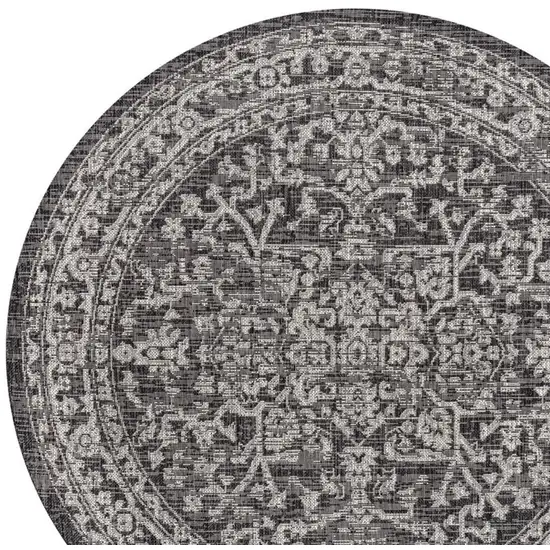 8' Black And Gray Round Medallion Indoor Outdoor Area Rug Photo 2