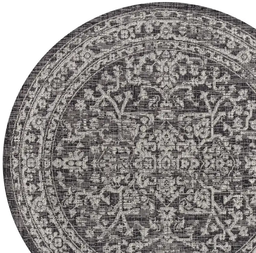 8' Black And Gray Round Medallion Indoor Outdoor Area Rug Photo 2