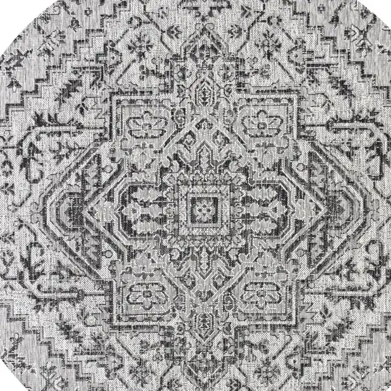 6' Black And Gray Round Medallion Indoor Outdoor Area Rug Photo 2