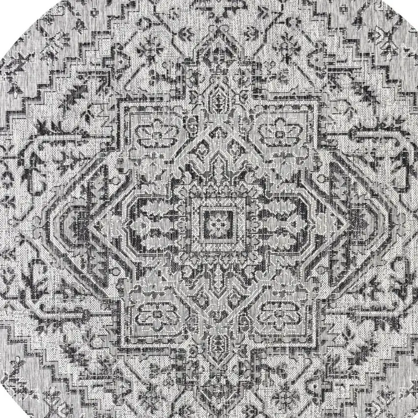 6' Black And Gray Round Medallion Indoor Outdoor Area Rug Photo 2