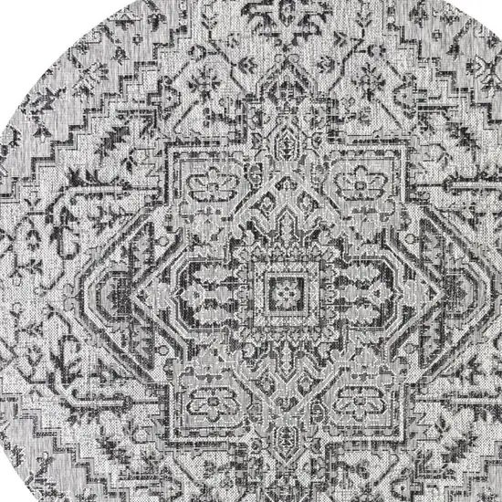 8' Black And Gray Round Medallion Indoor Outdoor Area Rug Photo 2