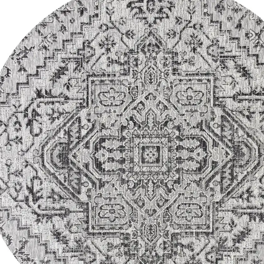 8' Black And Gray Round Medallion Indoor Outdoor Area Rug Photo 2