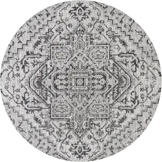 8' Black And Gray Round Medallion Indoor Outdoor Area Rug Photo 1