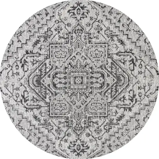 9' Black And Gray Round Medallion Indoor Outdoor Area Rug Photo 3