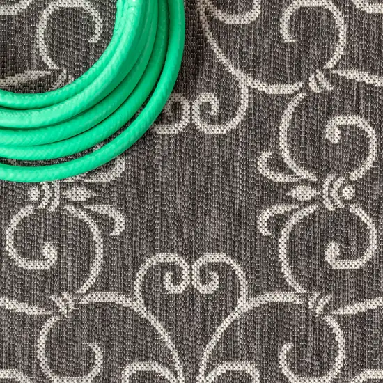 5' Black And Gray Round Medallion Indoor Outdoor Area Rug Photo 9