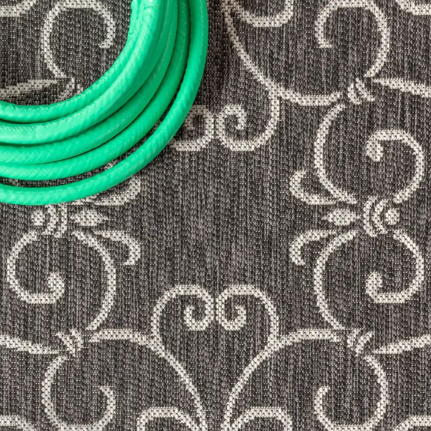 5' Black And Gray Round Medallion Indoor Outdoor Area Rug Photo 9