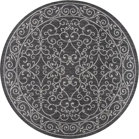5' Black And Gray Round Medallion Indoor Outdoor Area Rug Photo 1