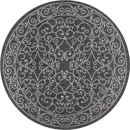 5' Black And Gray Round Medallion Indoor Outdoor Area Rug Photo 2