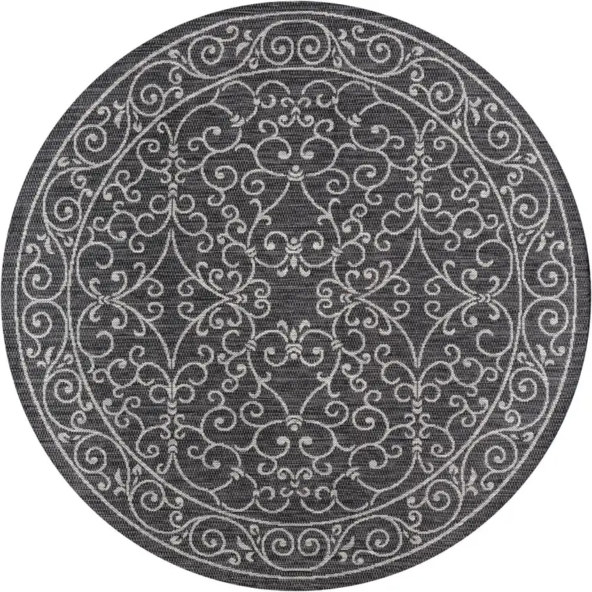 5' Black And Gray Round Medallion Indoor Outdoor Area Rug Photo 2