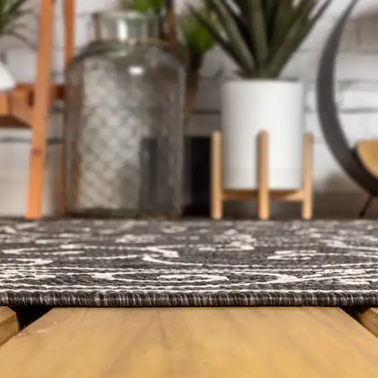 6' Black And Gray Round Medallion Indoor Outdoor Area Rug Photo 6