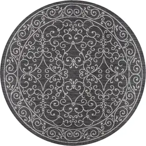 Photo of 6' Black And Gray Round Medallion Indoor Outdoor Area Rug