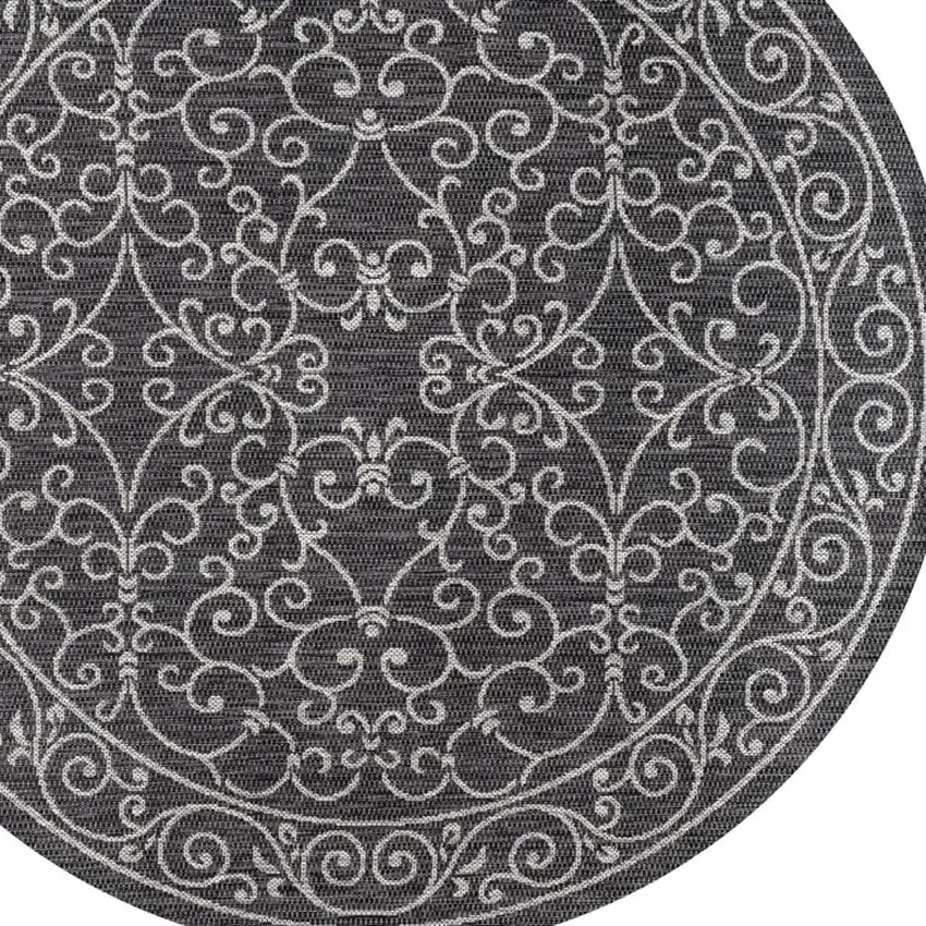 6' Black And Gray Round Medallion Indoor Outdoor Area Rug Photo 2