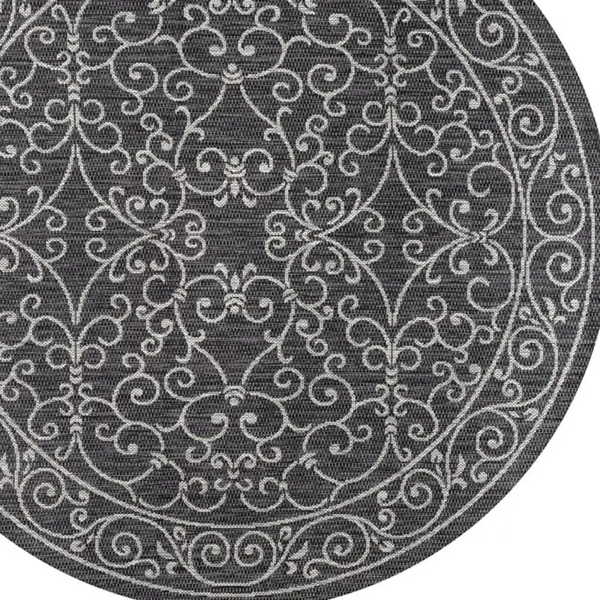 8' Black And Gray Round Medallion Indoor Outdoor Area Rug Photo 2
