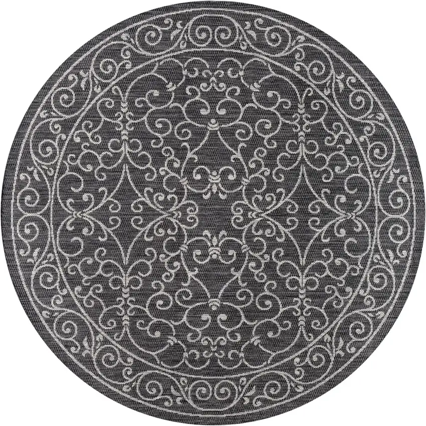 9' Black And Gray Round Medallion Indoor Outdoor Area Rug Photo 1