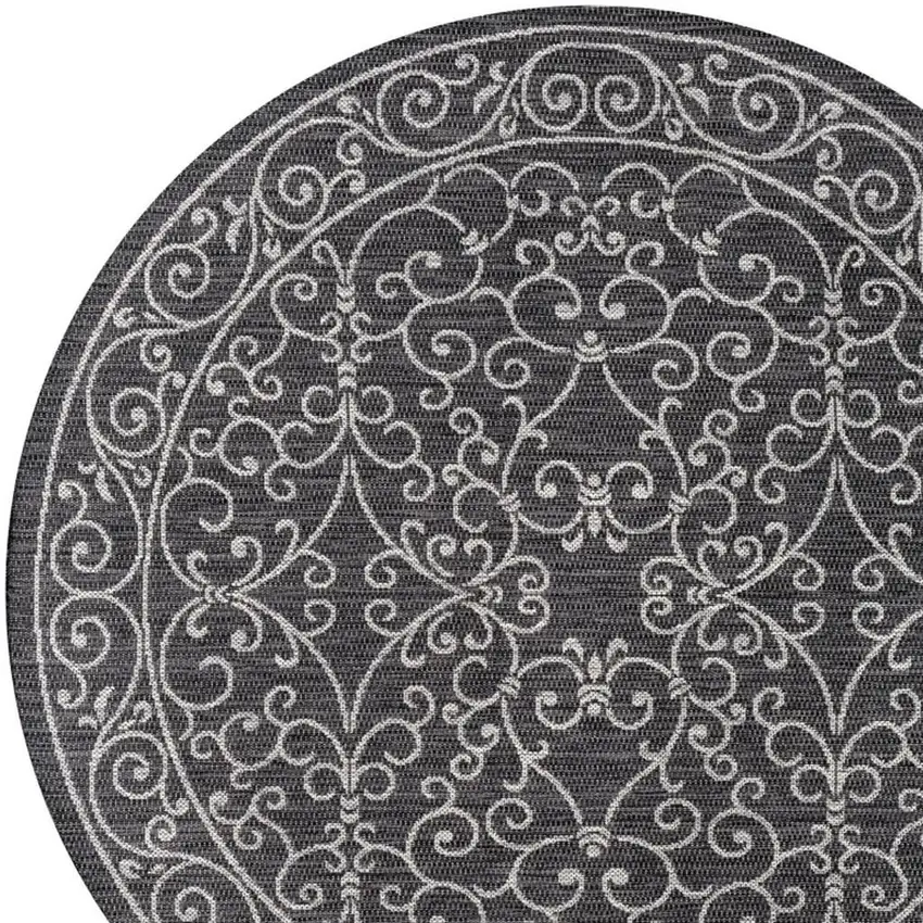 9' Black And Gray Round Medallion Indoor Outdoor Area Rug Photo 2