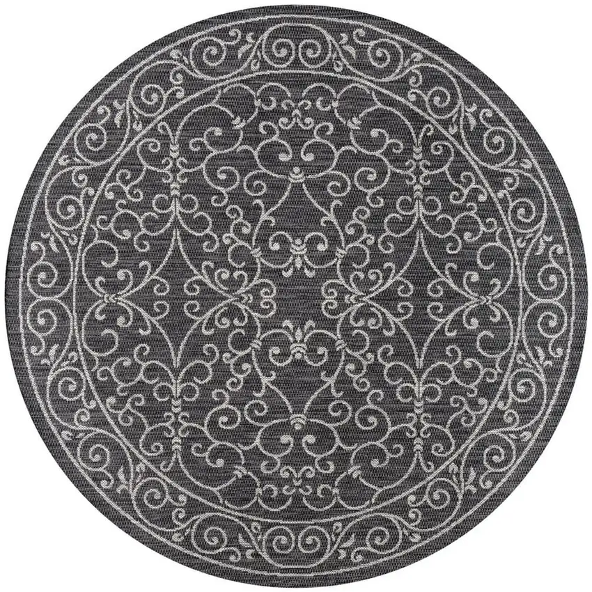 9' Black And Gray Round Medallion Indoor Outdoor Area Rug Photo 3