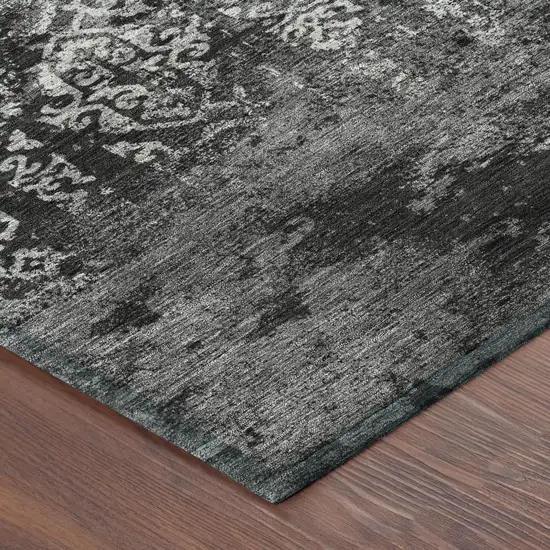 8' Black And Gray Round Oriental Washable Indoor Outdoor Area Rug Photo 5