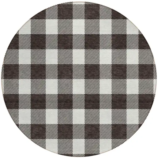 8' Black And Gray Round Plaid Washable Indoor Outdoor Area Rug Photo 2