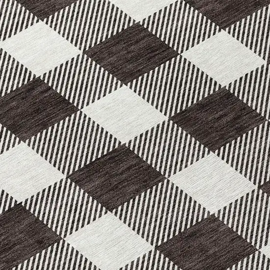 8' Black And Gray Round Plaid Washable Indoor Outdoor Area Rug Photo 6