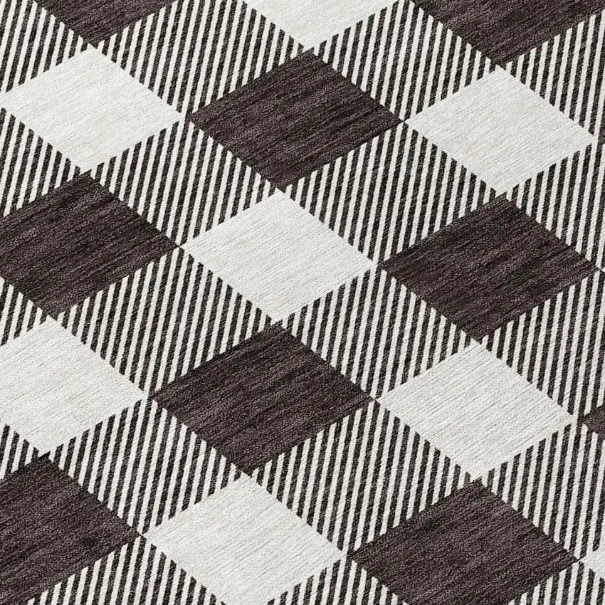 8' Black And Gray Round Plaid Washable Indoor Outdoor Area Rug Photo 6