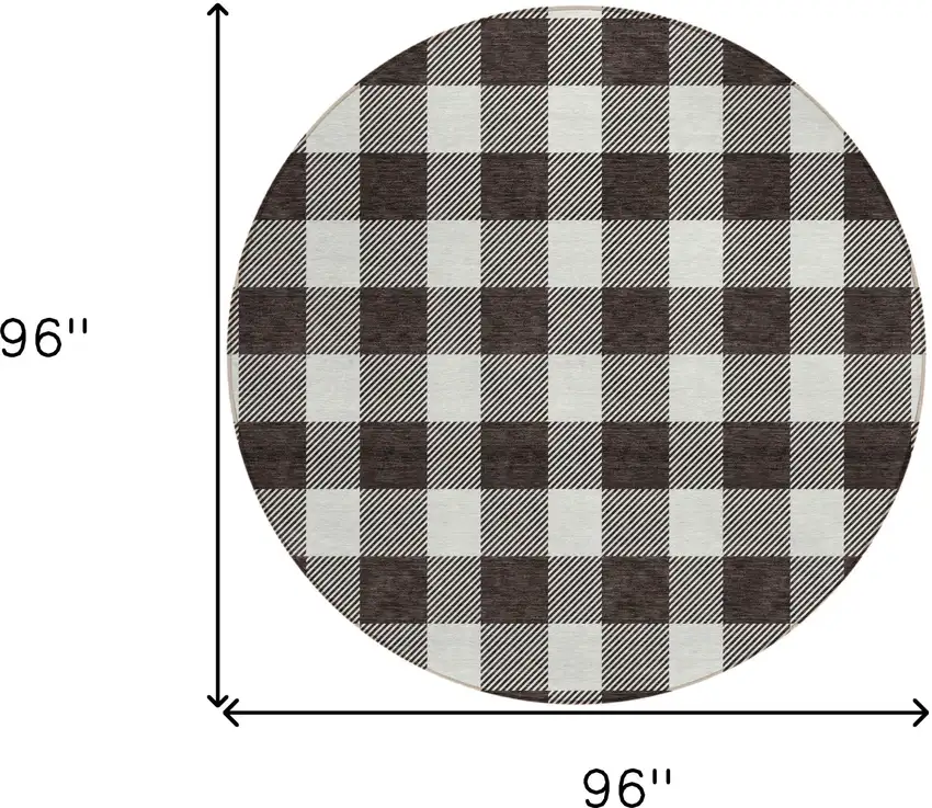 8' Black And Gray Round Plaid Washable Indoor Outdoor Area Rug Photo 5