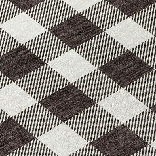 8' Black And Gray Round Plaid Washable Indoor Outdoor Area Rug Photo 8