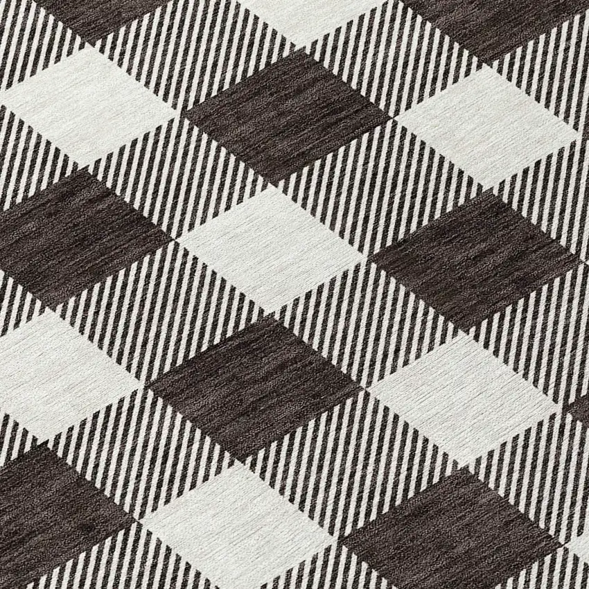 8' Black And Gray Round Plaid Washable Indoor Outdoor Area Rug Photo 8