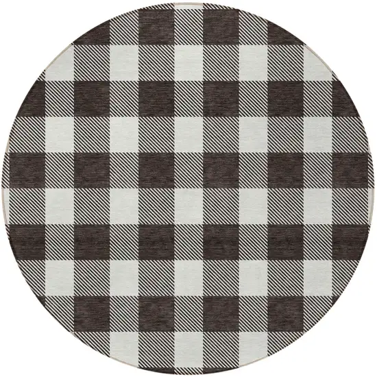 8' Black And Gray Round Plaid Washable Indoor Outdoor Area Rug Photo 5