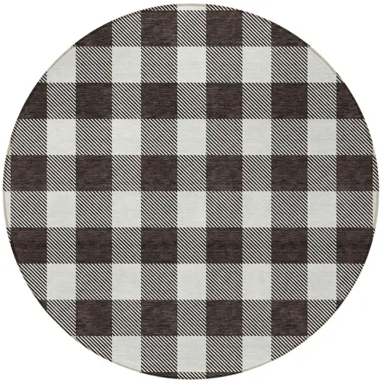 8' Black And Gray Round Plaid Washable Indoor Outdoor Area Rug Photo 4
