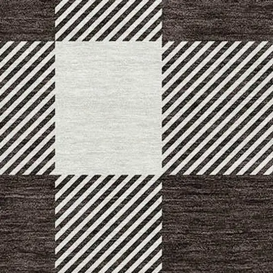 8' Black And Gray Round Plaid Washable Indoor Outdoor Area Rug Photo 3