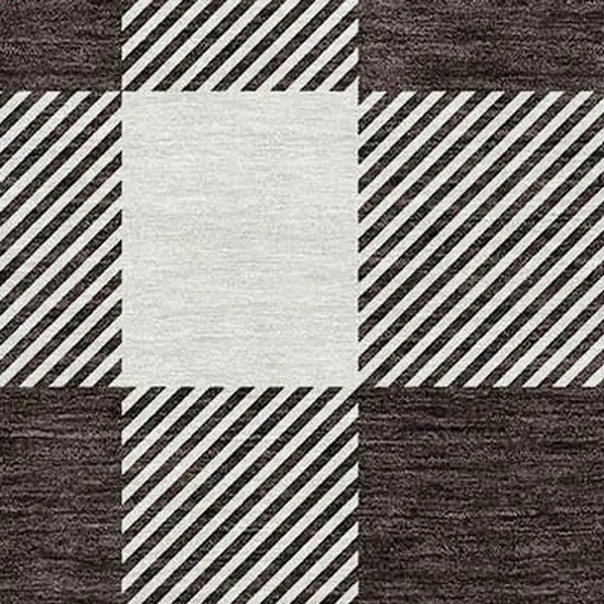 8' Black And Gray Round Plaid Washable Indoor Outdoor Area Rug Photo 4