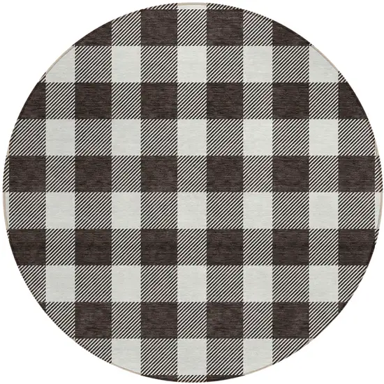 8' Black And Gray Round Plaid Washable Indoor Outdoor Area Rug Photo 2