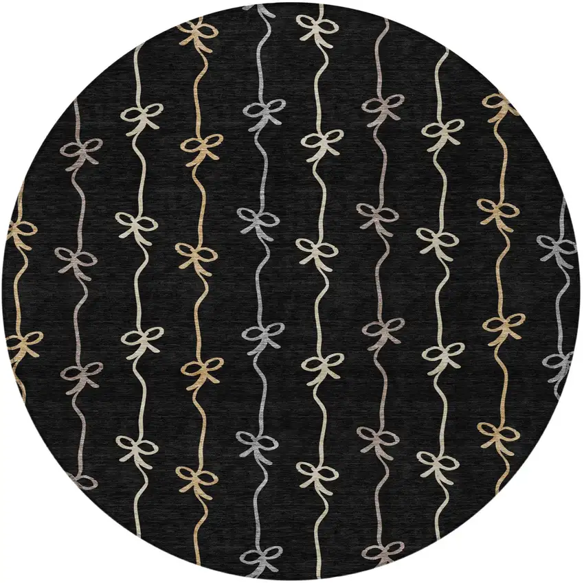 8' Black And Gray Round Southwestern Washable Indoor Outdoor Area Rug Photo 3