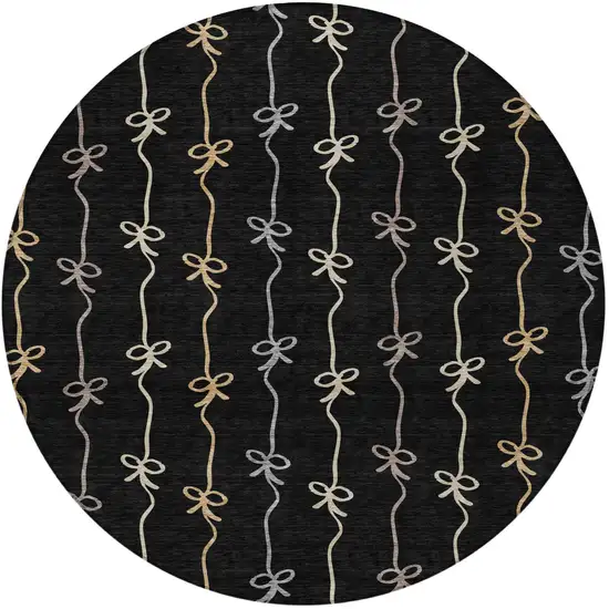 8' Black And Gray Round Southwestern Washable Indoor Outdoor Area Rug Photo 3
