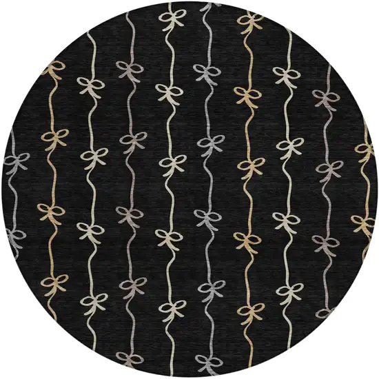8' Black And Gray Round Southwestern Washable Indoor Outdoor Area Rug Photo 1
