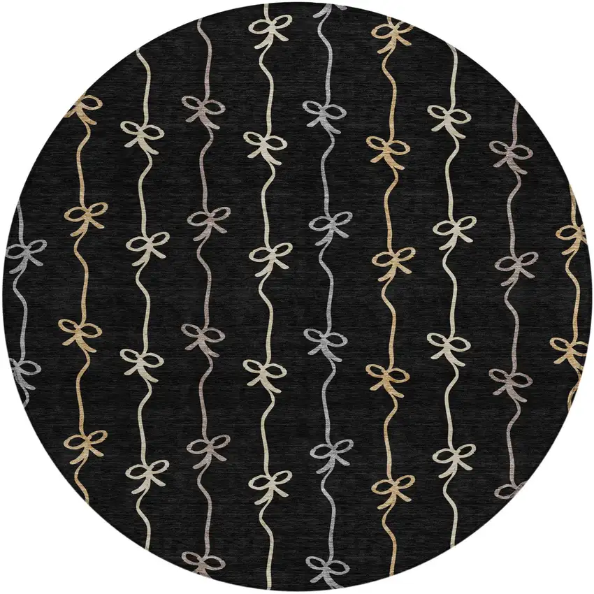 8' Black And Gray Round Southwestern Washable Indoor Outdoor Area Rug Photo 1